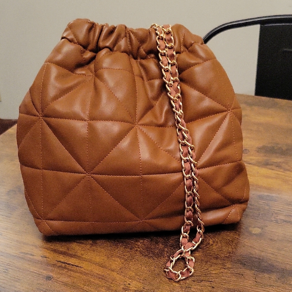 Brown Rouched Chain Crossbody Bag